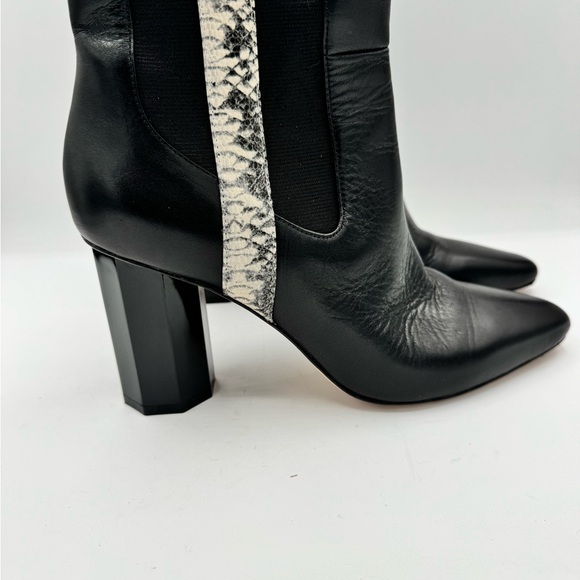 Donald J Pliner Lilt Black Leather Snakeskin Strip Tall Heeled Boots 7M - Picture 3 of 6